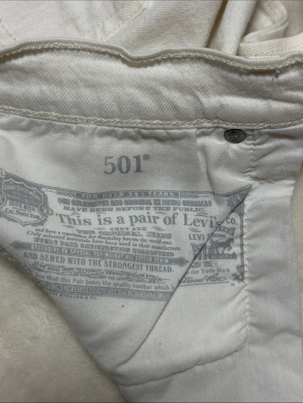 Levi's 501 White High-Rise Frayed Denim Shorts - Picture 4 of 5